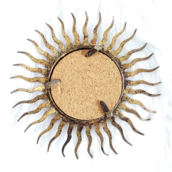 Sunburst Mirror in Gilt Wrought Iron, Small Scale Wall Hanging - Picture 3 of 5